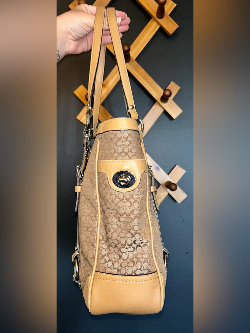 Coach Signature Jacquard Leather Gallery Shoulder Tote Bag Iconic Mini Kissing C - Picture 9 of 16